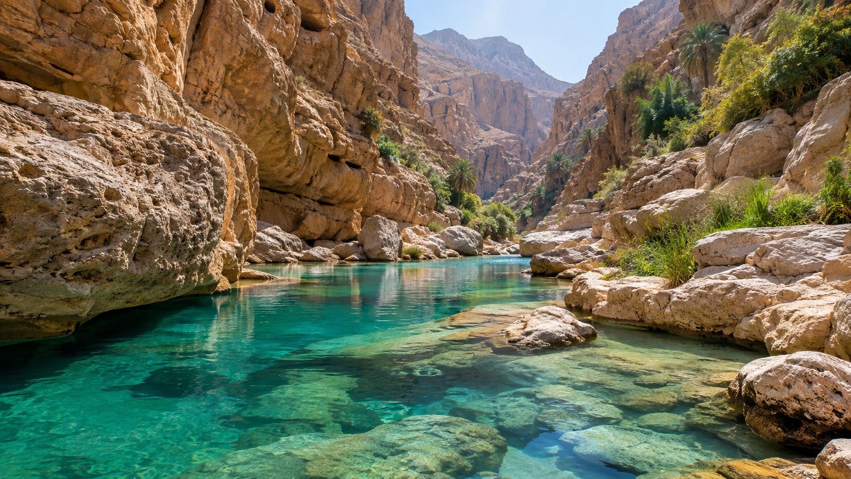 وادي ومياه فيروزية — مشهد تصوري
